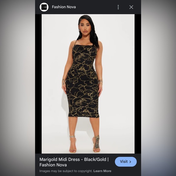 Fashion nova Elegant Black and Gold Floral Dress - Picture 1 of 3